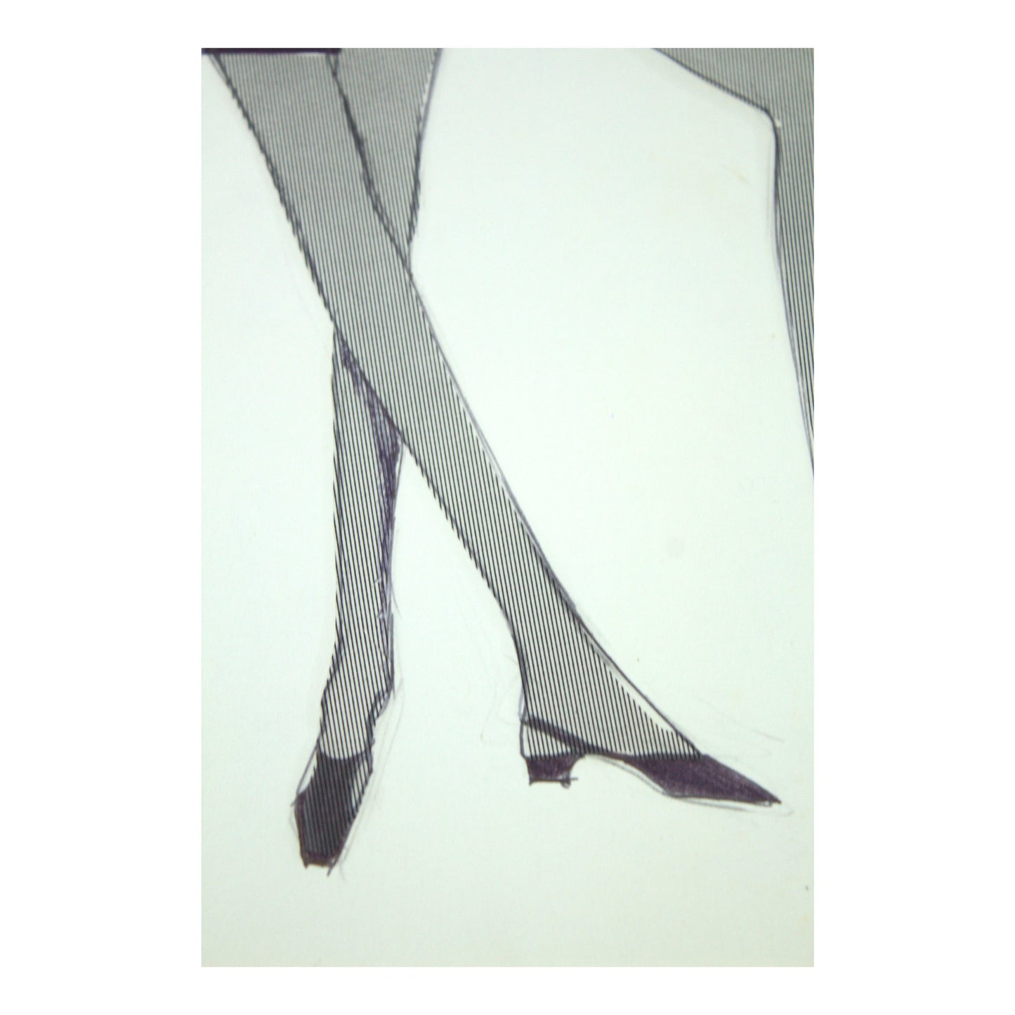Gray MCA Original Mounted Drawing: Veronica Papworth - Black Crepe Dress & Lace Culotte Dress