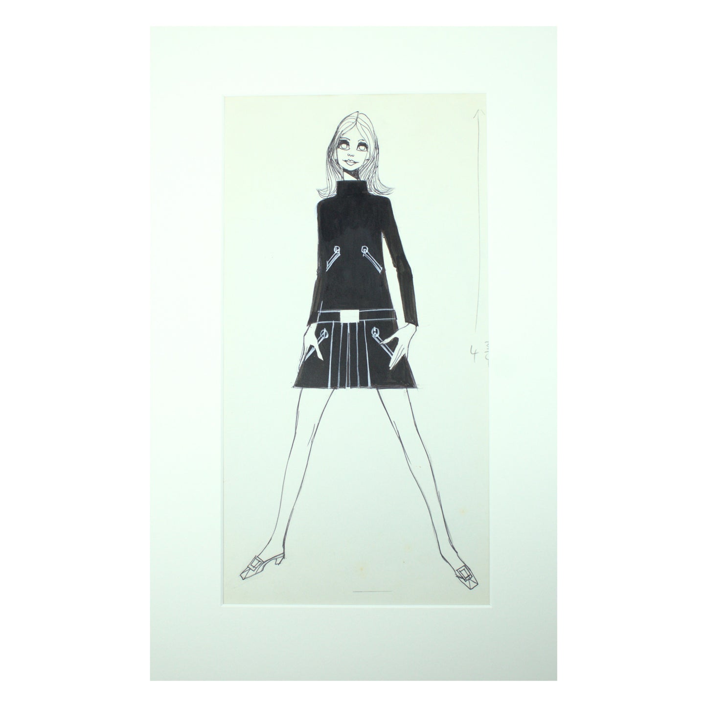 Gray MCA Original Mounted Drawing: Veronica Papworth - Long Sleeve Jersey Dress by Rhona Roy