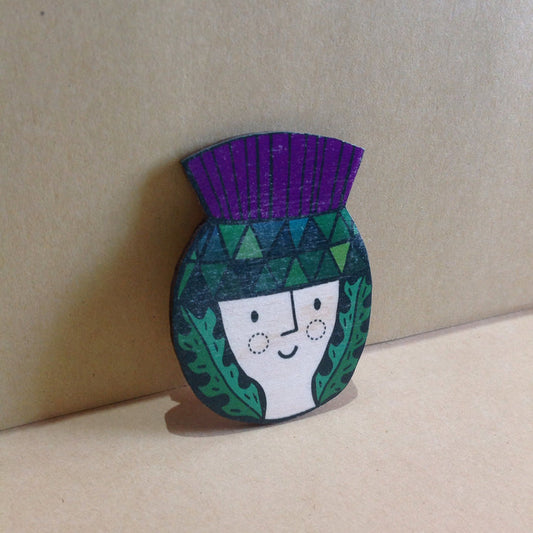 JEWELLERY: Small Stories: Flossy Wooden Brooch (Thistle)